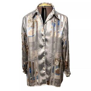Klassy. Size Medium Oversized. Semi Sheer Metallic Blue USA Blouse. B117